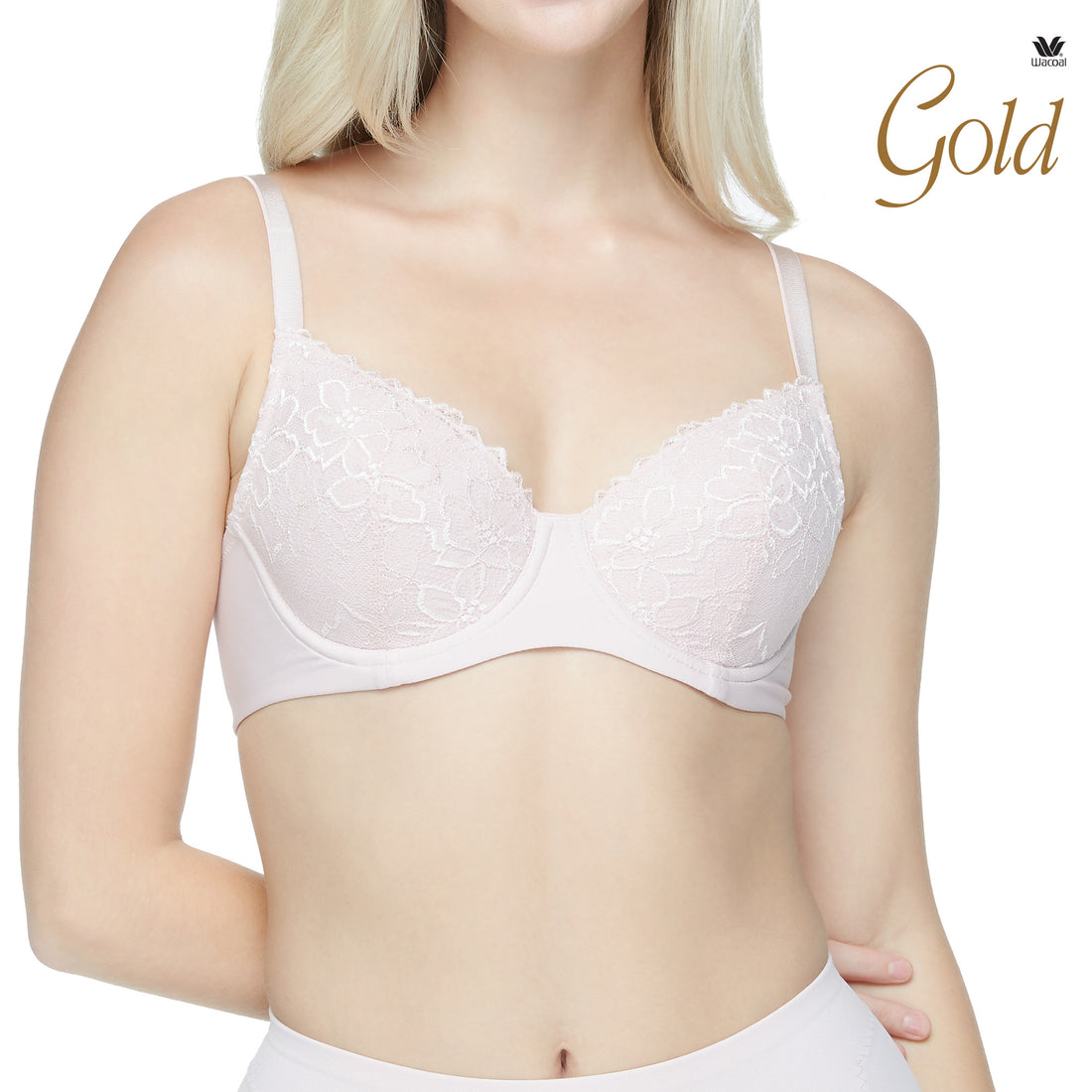 Wacoal Gold, a healthy bra with soft underwire support No sponge added, model WO1725 (paired with WO3116), wild rose pink (WR)