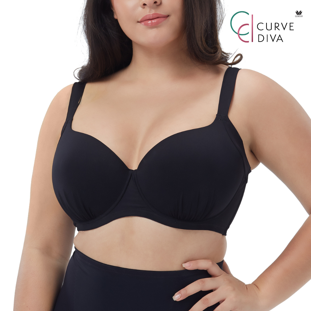Wacoal Curve Diva Big size bra for plus size girls Model WXQ101 Black (BL)